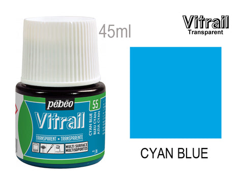 ვიტრაჟის საღებავი Pebeo - VITRAIL  FL45ML  CYAN BLUE