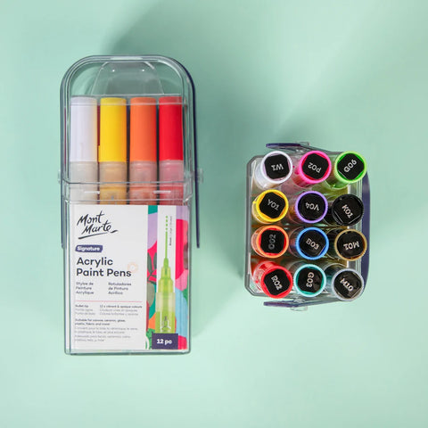 აკრილის მარკერების ნაკრები 12 ფერი Acrylic Paint Pens in Case Broad Tip Signature 12pc