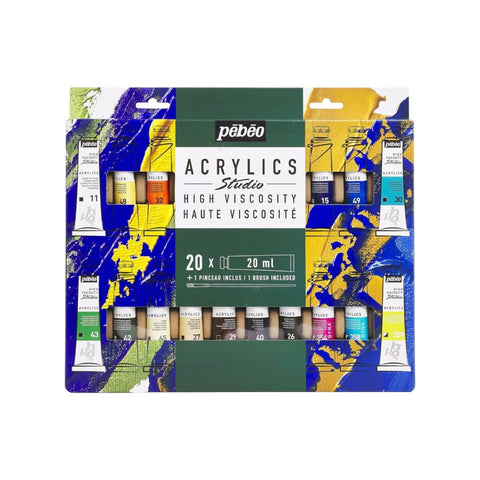 აკრილის საღებავის ნაკრები 20 ფერი Pebeo - ST.ACRYL HV PACK 20T20ML+BRUSH