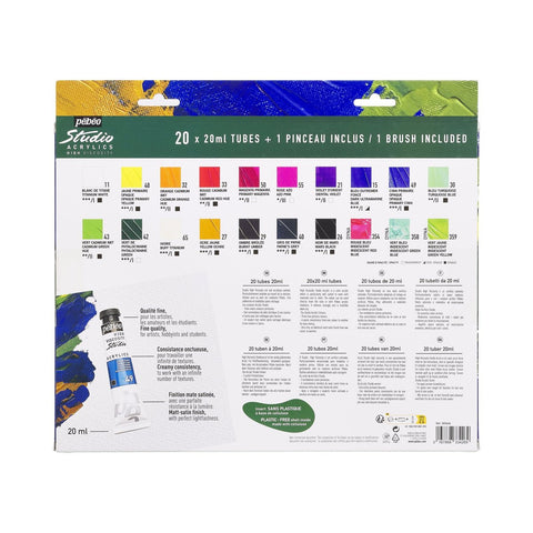 Набор акриловых красок 10 цветов Pebeo - ST.ACRYL HV PACK 20T20ML+КИСТОЧКА