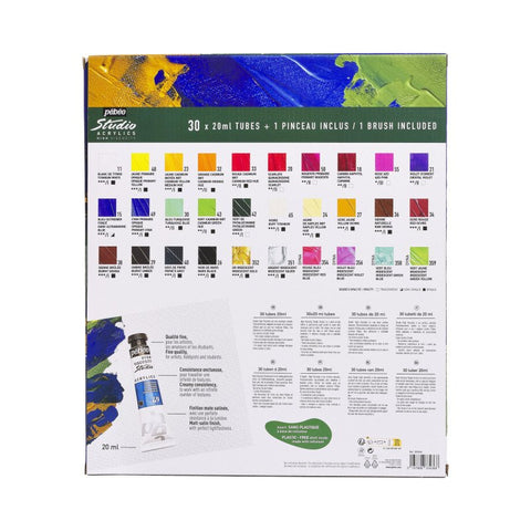 აკრილის საღებავების ნაკრები 30×20 მლ + ფუნჯი  STUDIO ACRYLICS SET 30 ASSORTED 20 ML TUBES WITH BRUSH