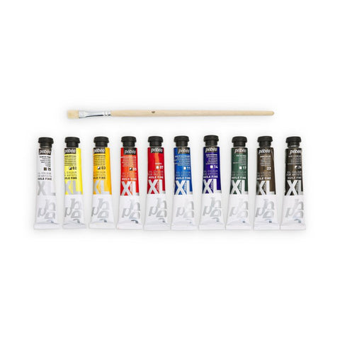 ზეთის საღებავების ნაკრები 10×20 მლ + ფუნჯი XL FINE OIL SET 10 ASSORTED 20 ML TUBES WITH BRUSH