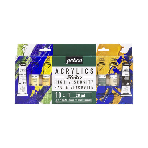 აკრილის საღებავის ნაკრები 10 ფერი Pebeo - STU ACRYL HV PACK10T20ML+BRUSH