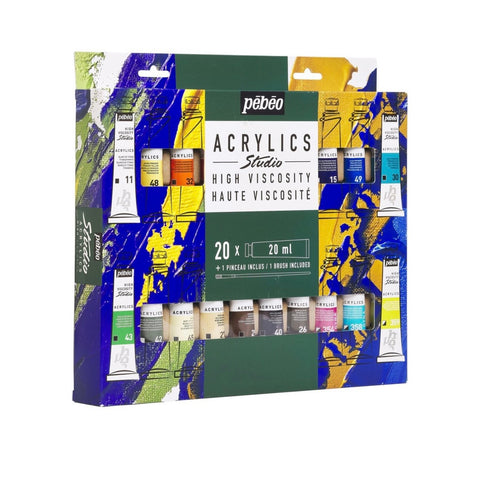Набор акриловых красок 10 цветов Pebeo - ST.ACRYL HV PACK 20T20ML+КИСТОЧКА