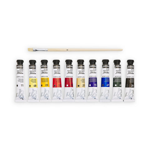 აკრილის საღებავის ნაკრები 10 ფერი Pebeo - STU ACRYL HV PACK10T20ML+BRUSH