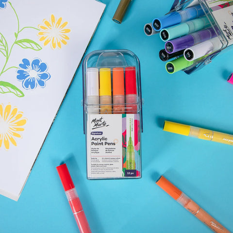 აკრილის მარკერების ნაკრები 12 ფერი Acrylic Paint Pens in Case Broad Tip Signature 12pc