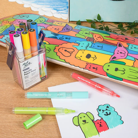 აკრილის მარკერების ნაკრები 12 ფერი Acrylic Paint Pens in Case Broad Tip Signature 12pc