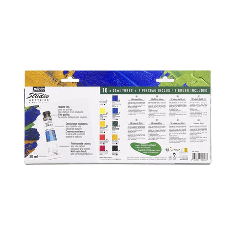 აკრილის საღებავის ნაკრები 10 ფერი Pebeo - STU ACRYL HV PACK10T20ML+BRUSH