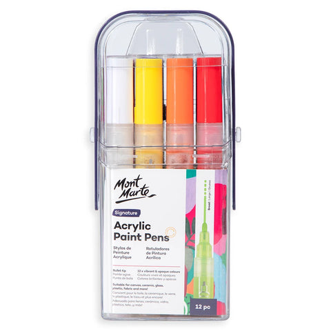 აკრილის მარკერების ნაკრები 12 ფერი Acrylic Paint Pens in Case Broad Tip Signature 12pc