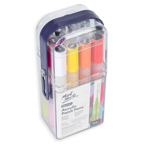 აკრილის მარკერების ნაკრები 12 ფერი Acrylic Paint Pens in Case Broad Tip Signature 12pc