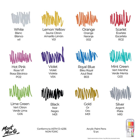 აკრილის მარკერების ნაკრები 12 ფერი Acrylic Paint Pens in Case Broad Tip Signature 12pc