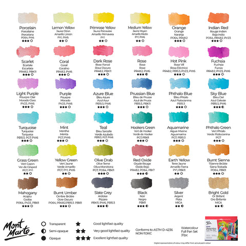 აკვარელის საღებავები ნაკრებში MM Watercolour Full Pan Set 36pc in Tin