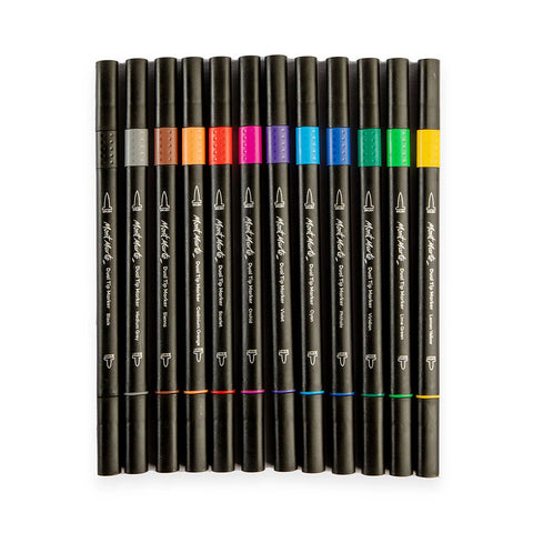მარკერების ნაკრები ორი წვერით 12 ფერი  MM Dual Tip Markers Brush/Bullet 12pc