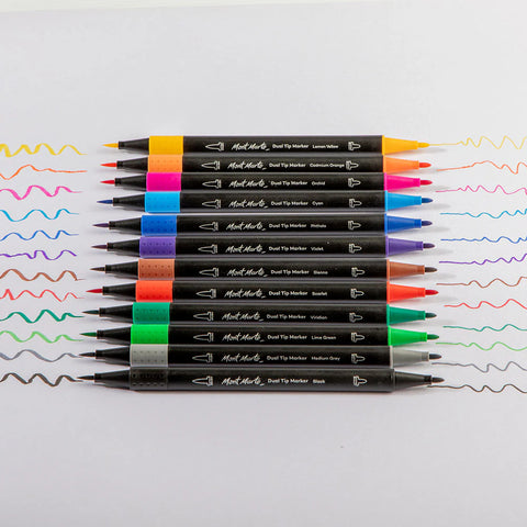 მარკერების ნაკრები ორი წვერით 12 ფერი  MM Dual Tip Markers Brush/Bullet 12pc
