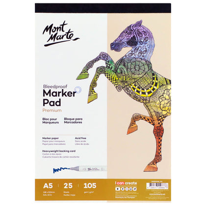 Marker pad (with white glossy texture paper) MM Bleedproof Marker Pad 105gsm A5 25 Sheets