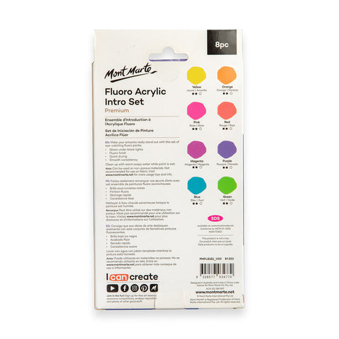 Neon Paint Acrylic 8 Color Set MM Fluro Acrylic Intro Set 8pc x 18ml