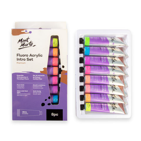 Neon Paint Acrylic 8 Color Set MM Fluro Acrylic Intro Set 8pc x 18ml