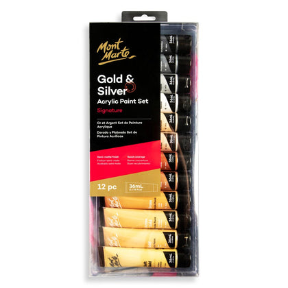 Gold and silver paint series set (acrylic) MM Gold Paint Series Set 12pc x 36ml 