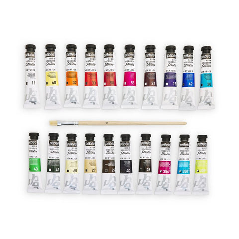 აკრილის საღებავების ნაკრები 20×20 მლ + ფუნჯი STUDIO ACRYLICS SET 20 ASSORTED 20 ML TUBES WITH BRUSH