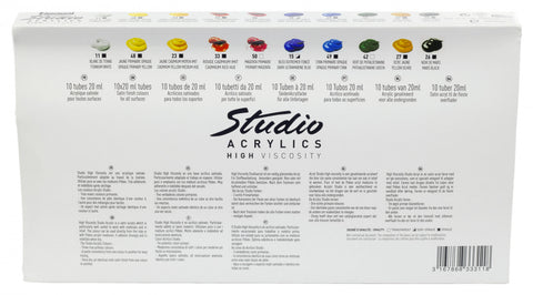 Acrylic paint set 10 colors Pebeo - STU ACRYL HV PACK10T20ML+BRUSH