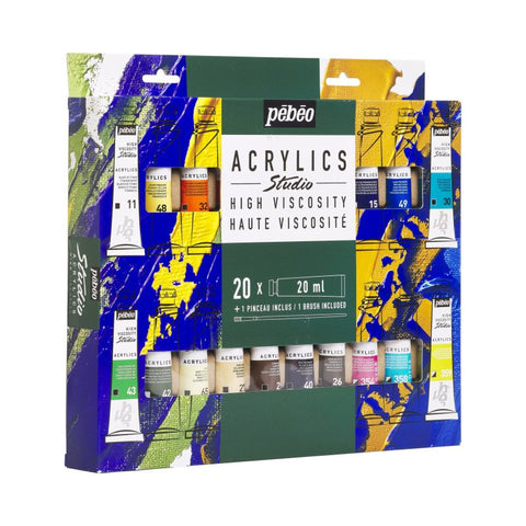 აკრილის საღებავების ნაკრები 20×20 მლ + ფუნჯი STUDIO ACRYLICS SET 20 ASSORTED 20 ML TUBES WITH BRUSH
