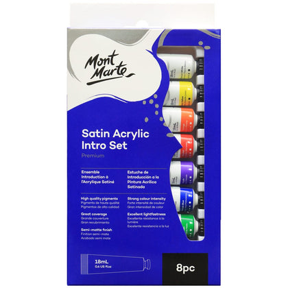 სატინის აკრილის ნაკრები 8 ფერი MM Satin Acrylic Intro Set 8pc x 18ml