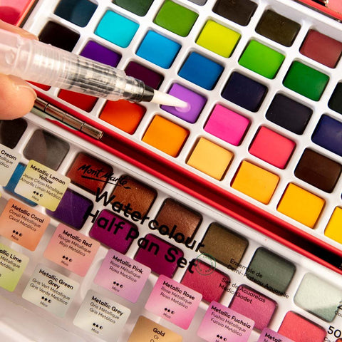 MM Watercolour Half Pan Set 73pc in Tin - აკვარელის საღებავი - LUMINO