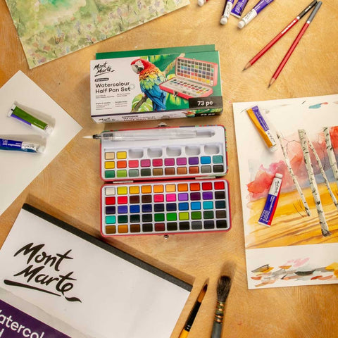 MM Watercolour Half Pan Set 73pc in Tin - აკვარელის საღებავი - LUMINO