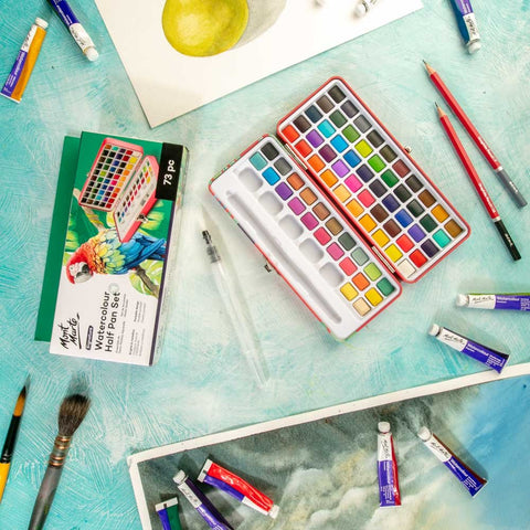 MM Watercolour Half Pan Set 73pc in Tin - აკვარელის საღებავი - LUMINO