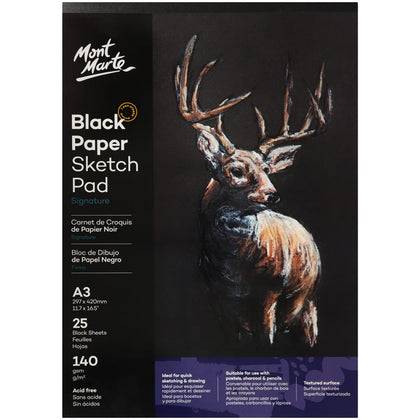 ჩანახატების რვეული შავი ფურცლით MM Black Paper Sketch Pad 25 sheet 140gsm A3