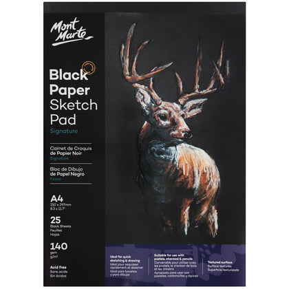 ჩანახატების რვეული შავი ფურცლებით MM Black Paper Sketch Pad 25 sheet 140gsm A4