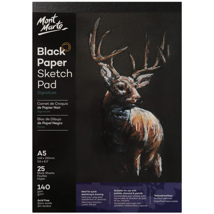 ჩანახატების რვეული შავი ფურცლით MM Black Paper Sketch Pad 25 sheet 140gsm A5