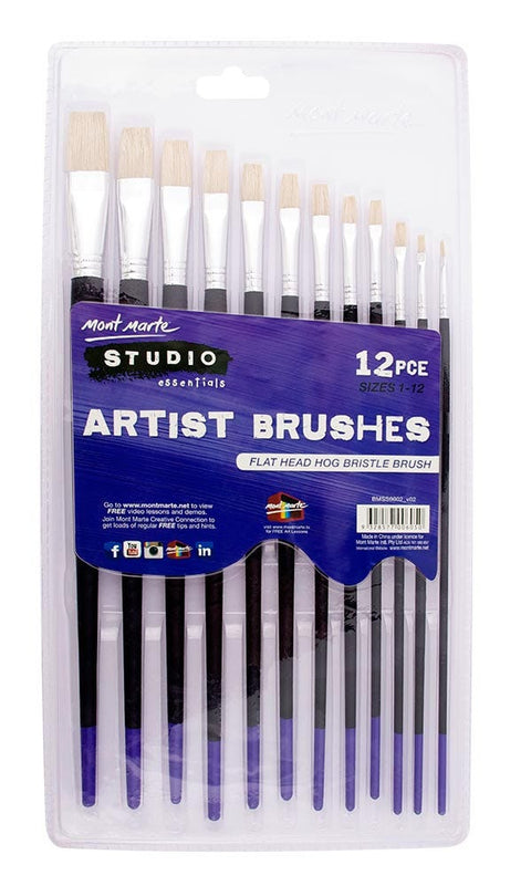 MM Studio Artist Brushes 12pc Flat 1-12