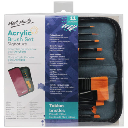 Mont Marte Signature Acrylic Brush Set with Wallet - 10 Brushes