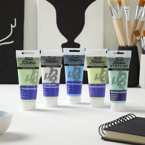 ფოსფორის საღებავი ლურჯი (აკრილი) - Pebeo Studio Acrylics 100ml Phosphorescent Gel Blue